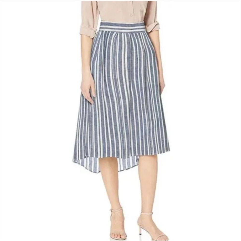 NWT Max Studio Blue Striped High low skirt Midi women’s XL Extra Large cottage